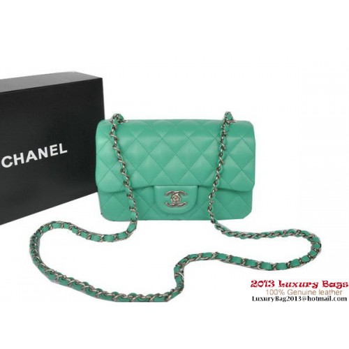 Genți Chanel Classic Flap din piele de oaie verde originală A1116 argintiu
