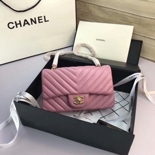 Genți Chanel Classic Flap, piele de oaie originală roz deschis, 1116 auriu