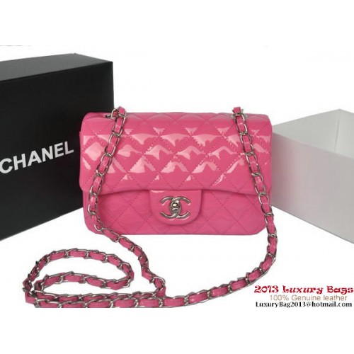 Genți Chanel Classic Flap Rose Original din piele patentată A1116 argintiu