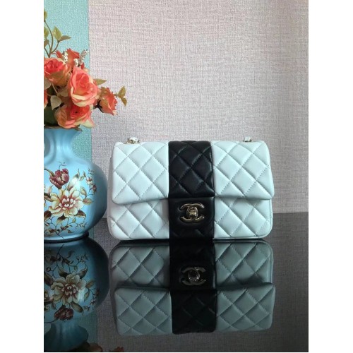 Geantă de umăr Chanel Classic Flap, piele de oaie originală A01116, alb și negru
