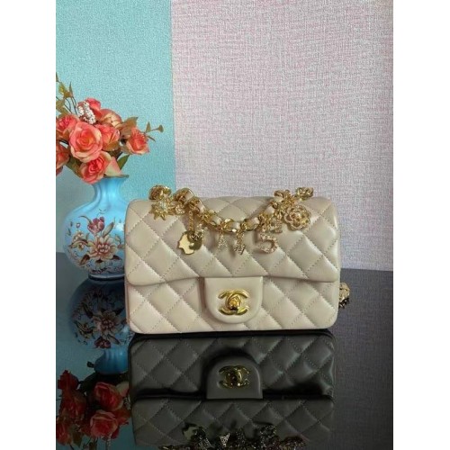 Geantă de umăr Chanel Classic Flap, piele de oaie originală AS2326 bej
