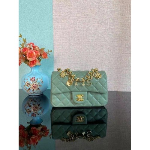 Geantă de umăr Chanel Classic Flap Original din piele de oaie AS2326 verde