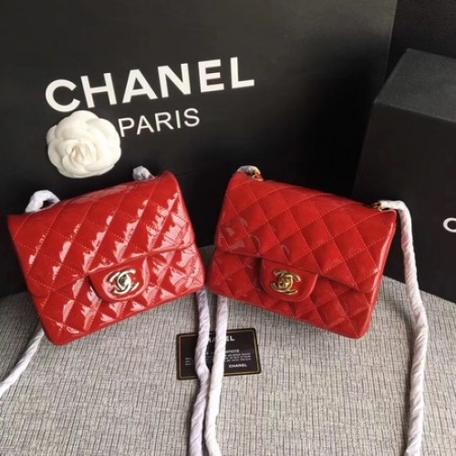 Geantă Chanel Classic Flap mini din piele originală A1115 roșie