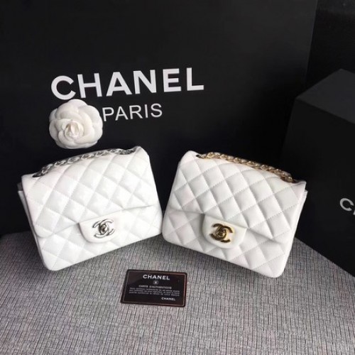 Geantă Chanel Classic Flap mini din piele originală A1115 albă