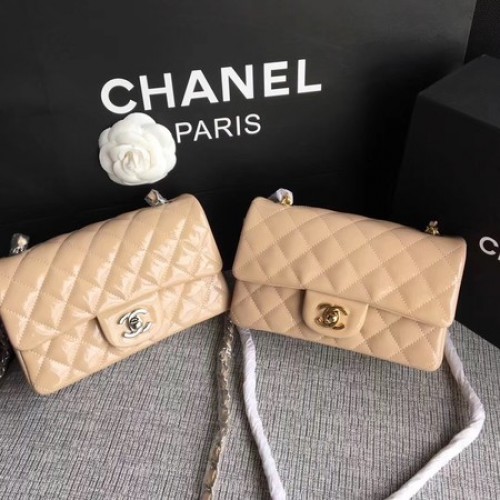 Geantă Chanel Classic Flap mini din piele originală A1117 Caisă