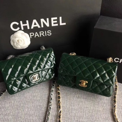 Geantă Chanel Classic Flap mini din piele originală A1117 Verde