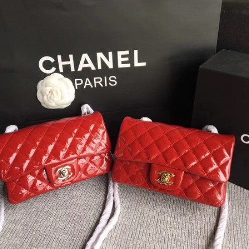 Geantă Chanel Classic Flap mini din piele originală A1117 roșie