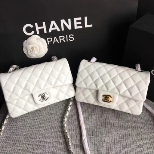 Geantă Chanel Classic Flap mini din piele originală A1117 albă