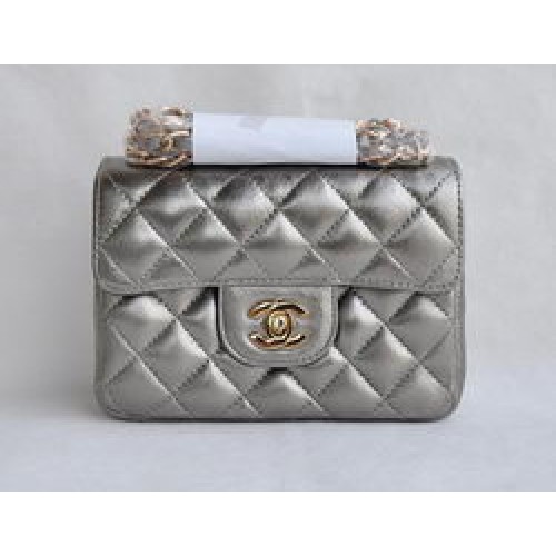 Geantă Chanel Classic Iron Grey Lambskin cu lanț auriu matlasat cu clapă 1115