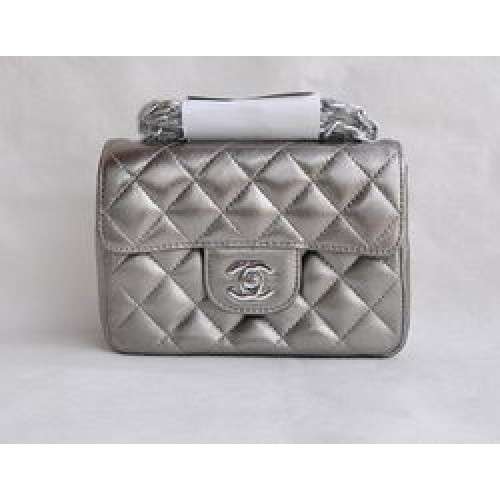 Geantă Chanel Classic Iron Grey Lamb Skin cu lanț argintiu matlasat cu clapă 1115