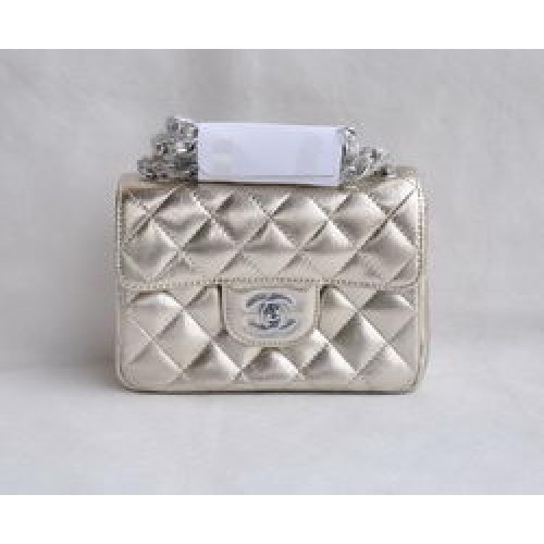 Geantă Chanel Classic Light Gold Lambskin cu lanț argintiu matlasat cu clapă 1115
