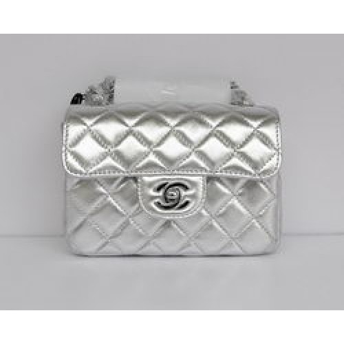 Geantă Chanel Classic Light Silver Lamb Skin cu lanț argintiu matlasat cu clapă 1115