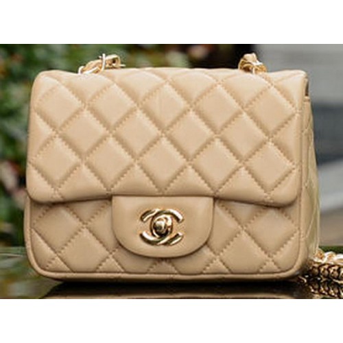 Geantă Chanel Classic MINI Flap, piele de oaie, culoare caisă, A37585, auriu