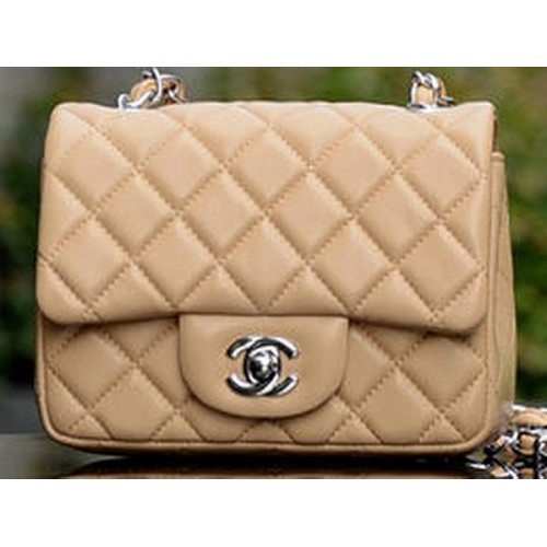 Geantă Chanel Classic MINI Flap, piele de oaie, culoare caisă, A37585, argintiu