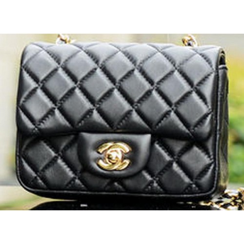 Geantă Chanel Classic MINI cu clapă neagră din piele de oaie A37585 aurie