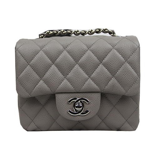 Geantă Chanel Classic MINI cu clapă CF1115 gri, model Cannage, argintiu