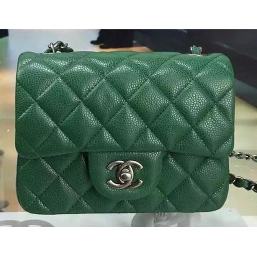 Geantă Chanel Classic MINI Flap, model Cannage, piele A8171 verde