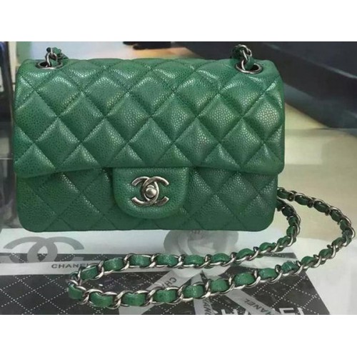 Geantă Chanel Classic MINI Flap, model Cannage, piele A8500 verde