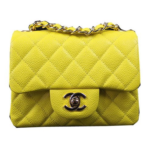 Geantă Chanel Classic MINI cu clapă, model Lemon Cannage CF1115, aurie