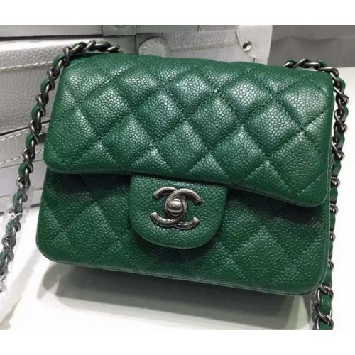 Geantă Chanel Classic MINI cu clapă, piele Litchi A6874 Verde