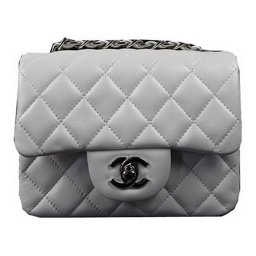 Geantă Chanel Classic MINI cu clapă, piele de oaie originală, alb-negru CF1115, argintie