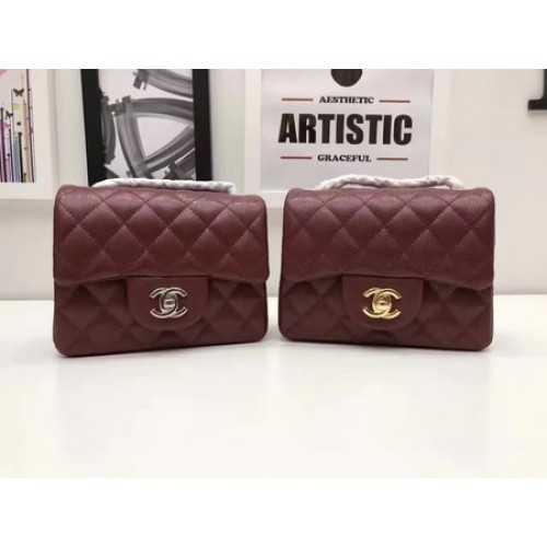 Geantă Chanel Classic MINI cu clapă, model original Cannage A1115, culoare vin