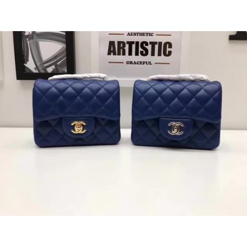 Geantă Chanel Classic MINI cu clapă, piele de oaie originală A1115 albastră
