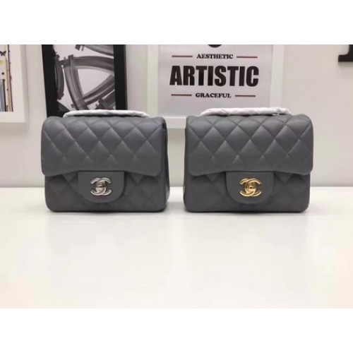 Geantă Chanel Classic MINI cu clapă, piele de oaie originală A1115 gri
