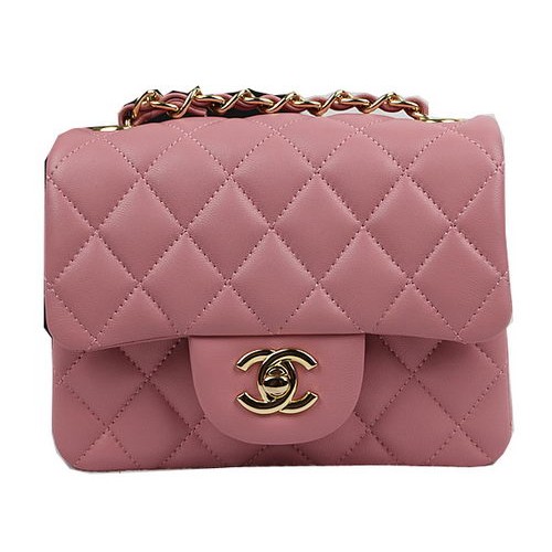 Geantă Chanel Classic MINI cu clapă roz, piele de oaie originală CF1115 aurie