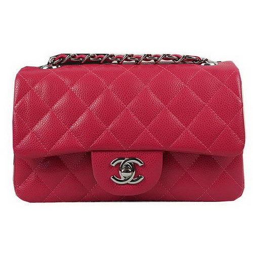 Geantă Chanel Classic MINI cu clapă, model Rose Cannage CF1119, argintie