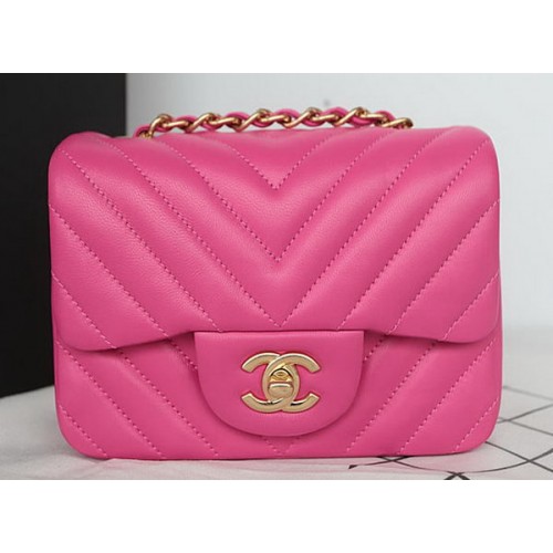 Geantă Chanel Classic MINI cu clapă din piele de oaie A1115 Roz