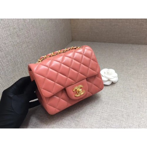 Geantă Chanel Classic MINI cu clapă, piele de oaie originală A1115, lanț aur roz