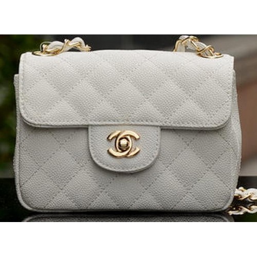 Geantă Chanel Classic MINI cu clapă, model Cannage alb A1115 auriu