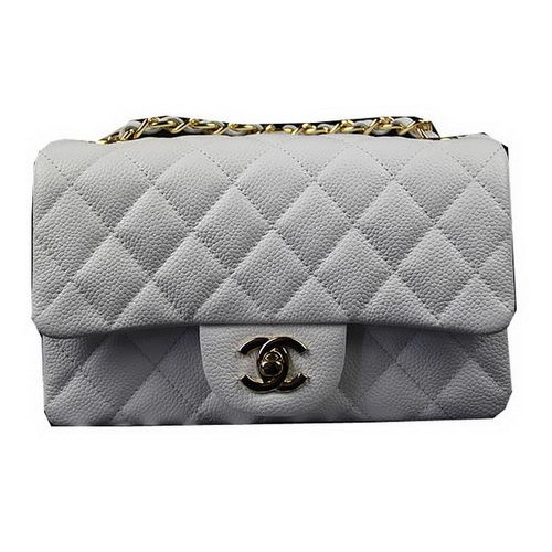 Geantă Chanel Classic MINI cu clapă, model Cannage, albă, CF1119, aurie
