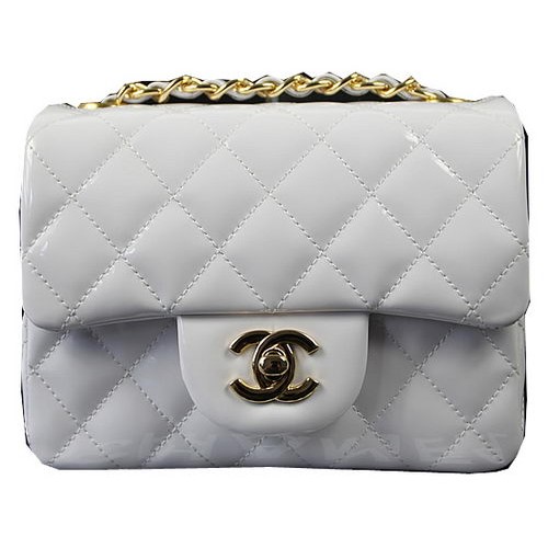Geantă Chanel Classic MINI cu clapă, albă, din piele originală CF1115, aurie