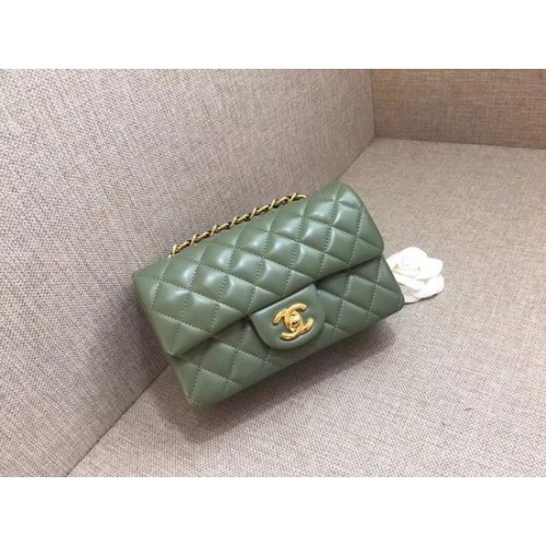 Geantă Chanel Classic MINI cu clapă, piele de oaie originală A1116, lanț auriu verde