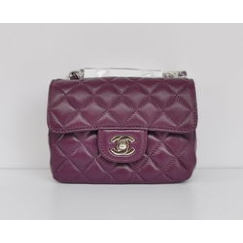 Geantă Chanel Classic Purple Lambskin cu lanț argintiu matlasat cu clapă 1115