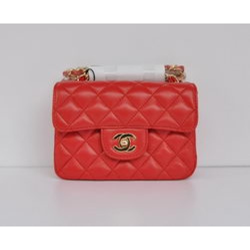 Geantă Chanel Classic Red Lambskin cu lanț auriu matlasat cu clapă 1115