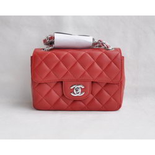 Geantă Chanel Classic Red Lambskin cu lanț argintiu matlasat cu clapă 1115