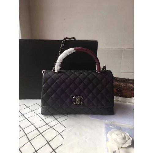 Geantă Chanel Classic Red Top Handle Neagră din piele originală A92292 Argintie
