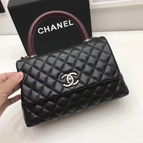 Geantă Chanel Classic Red Top Handle din piele originală A92991 Neagră