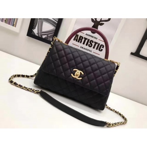 Geantă Chanel Classic Red Top Handle din piele originală A92991 lanț auriu negru
