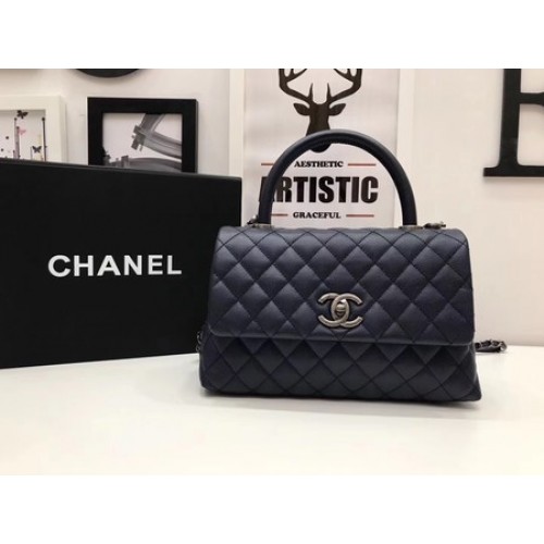 Geantă Chanel Classic Red Top Handle Royal Original din piele A92991 argintie
