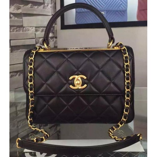 Geantă Chanel Classic Top Flap neagră din piele originală A98079 aurie