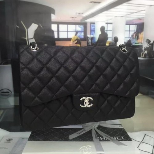 Geantă Chanel Classic Flap din piele de căprioară originală CHA5212 neagră