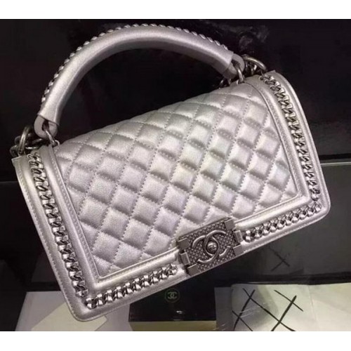 Geantă Chanel Classic Top Flap din piele originală A90095 argintie