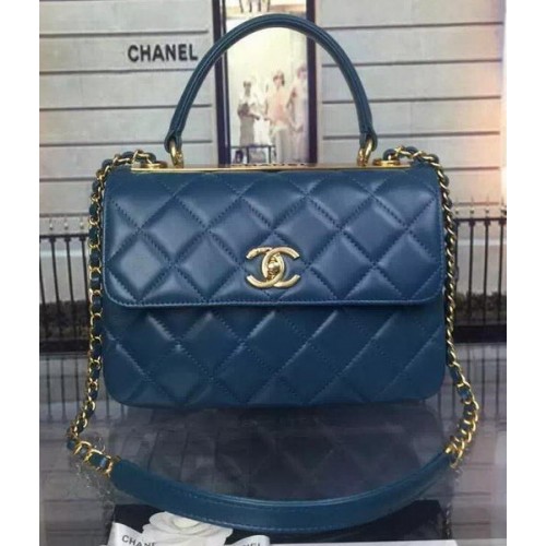 Geantă Chanel Classic Top Flap, piele de oaie originală A92236 albastră