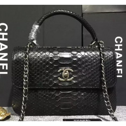 Geantă Chanel Classic Top Flap, piele originală cu șarpe A90095 neagră