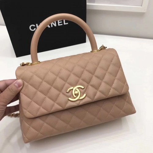 Geantă Chanel Classic Top Handle Apricot Piele Originală A92991 Auriu