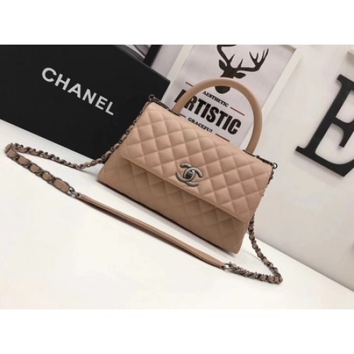 Geantă Chanel Classic Top Handle Apricot Piele Originală A92991 Argintie